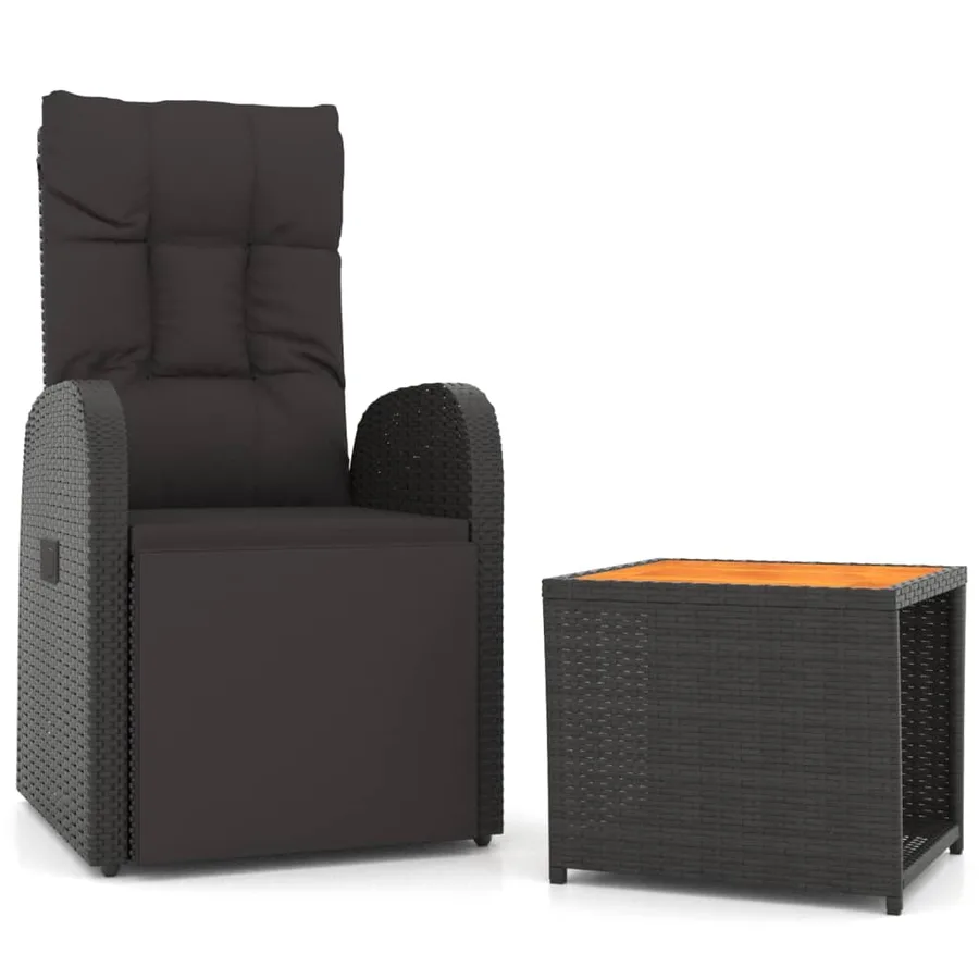 Ensemble de salon de jardin 2 pcs noir poly rotin et acacia - 2