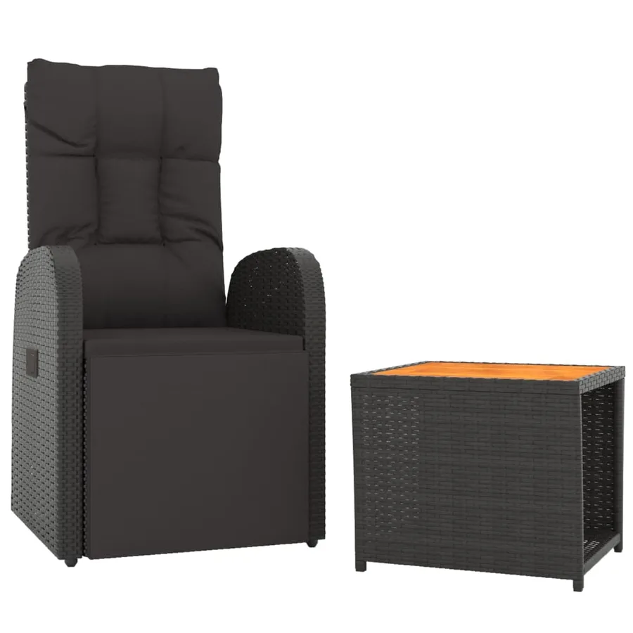 Ensemble de salon de jardin 2 pcs noir poly rotin et acacia - 3
