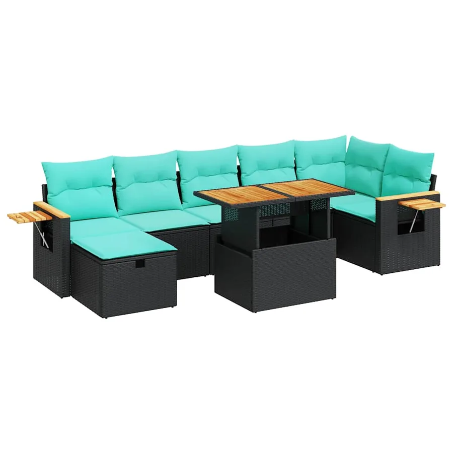 Salon de jardin avec coussins 8 pcs gris résine tressée acacia - 2
