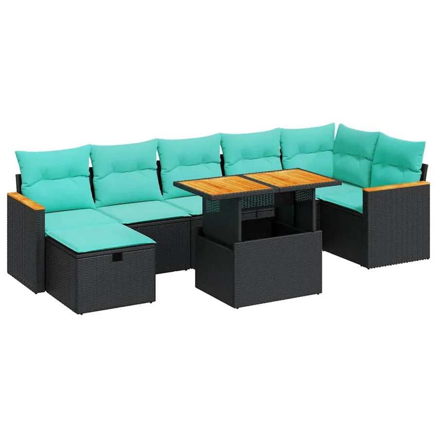 Salon de jardin avec coussins 8 pcs gris résine tressée acacia - 2
