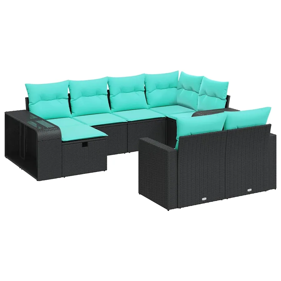 Salon de jardin 10 pcs avec coussins noir résine tressée - 2