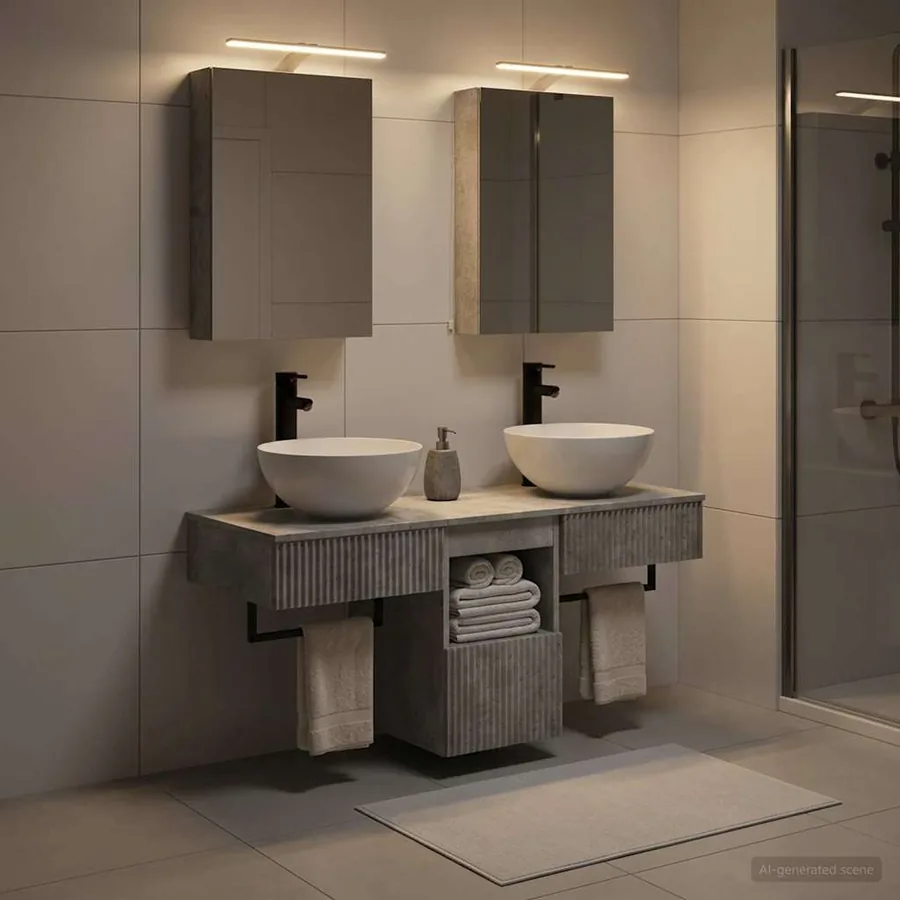 Ensemble d'armoire de salle de bain 5 pcs Gris béton