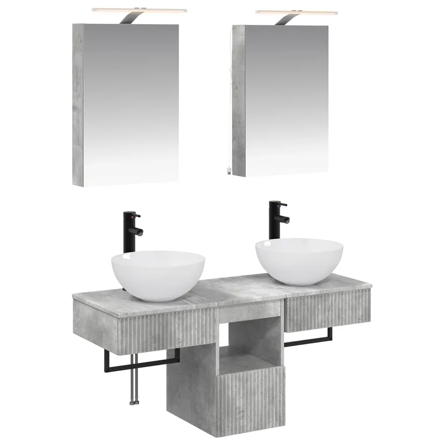 Ensemble d'armoire de salle de bain 5 pcs Gris béton - 2
