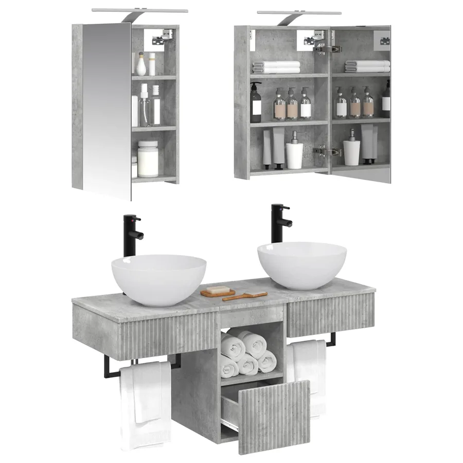 Ensemble d'armoire de salle de bain 5 pcs Gris béton - 3