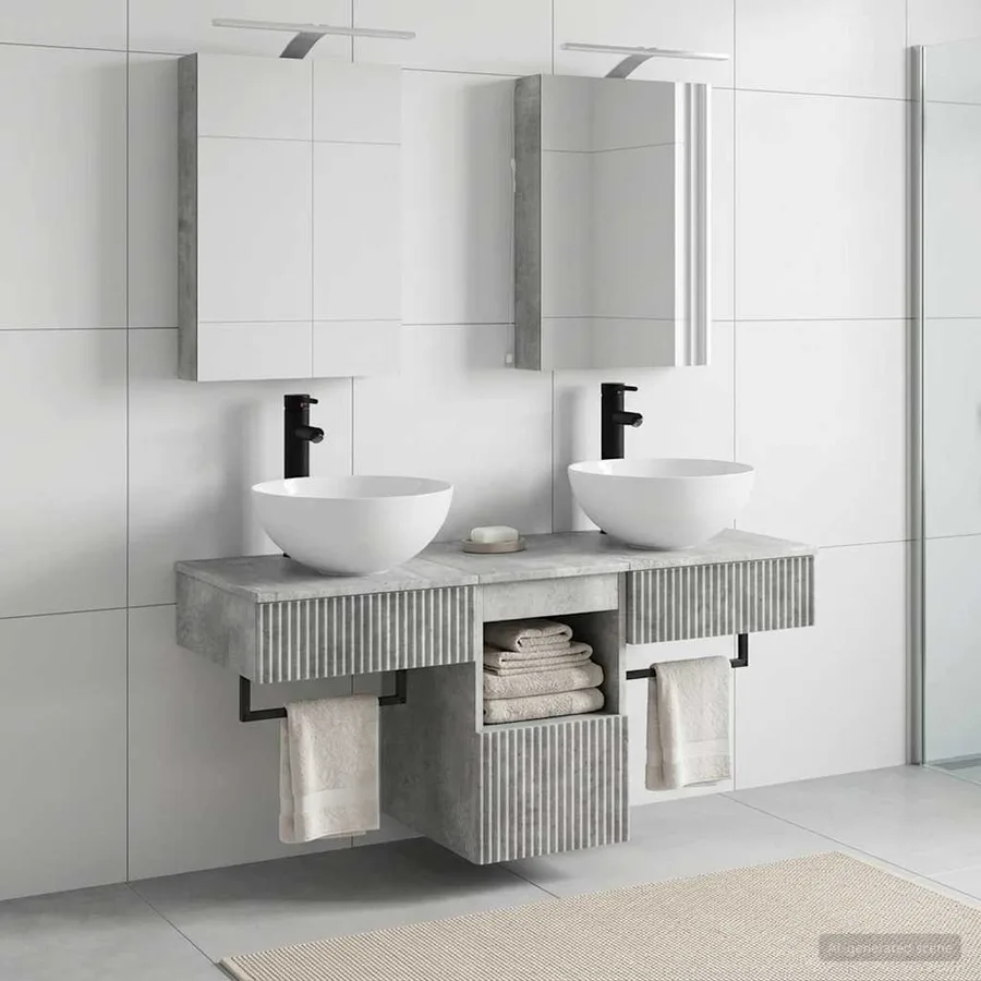 Ensemble d'armoire de salle de bain 5 pcs Gris béton - 4