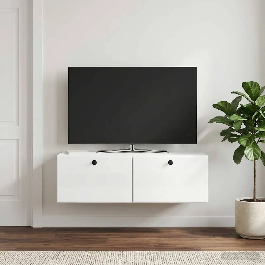 Meuble TV mural 98 x 41 x 30 cm Blanc brillant