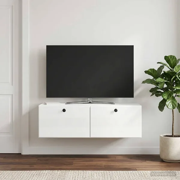 Meuble TV mural 98 x 41 x 30 cm Blanc brillant