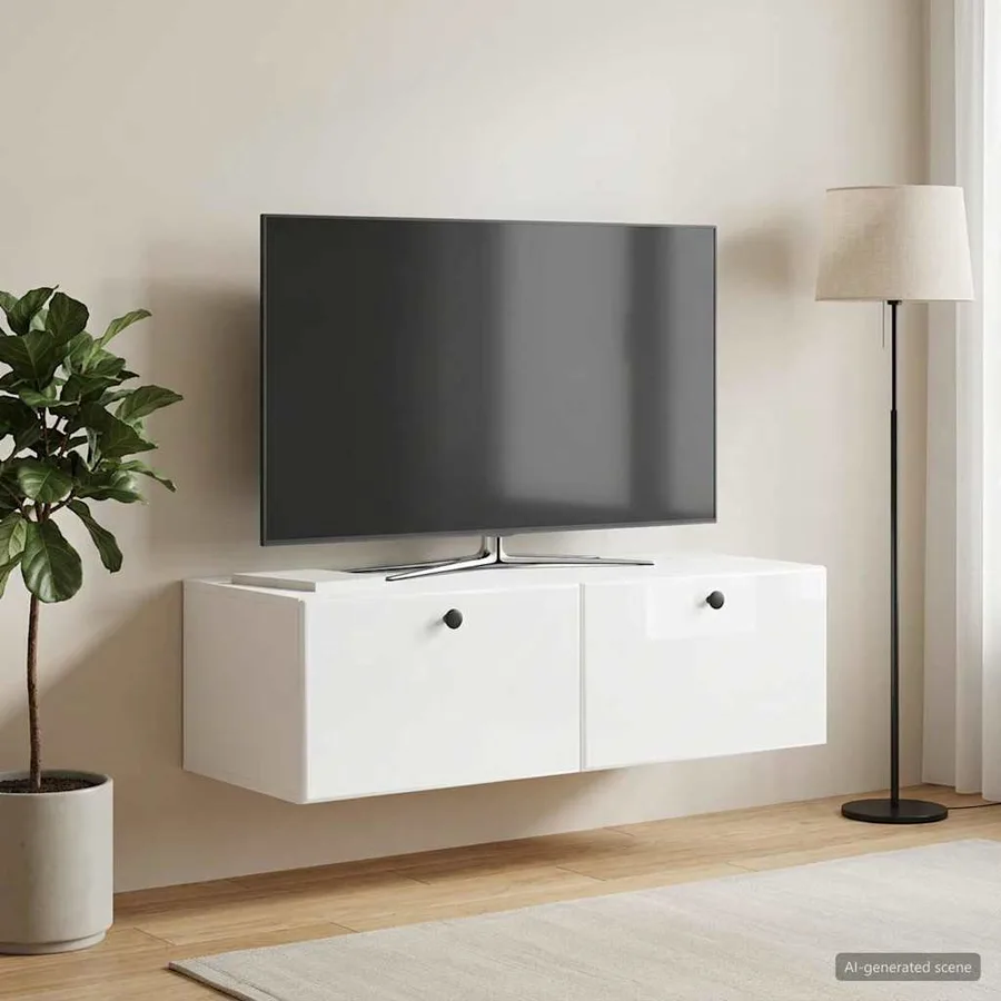 Meuble TV mural 98 x 41 x 30 cm Blanc brillant - 4