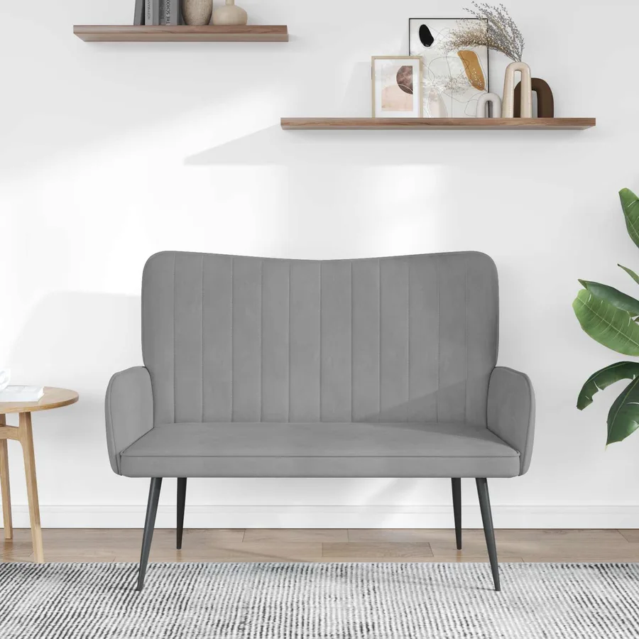Sofa 2 places Gris clair 115 x 61 x 87 cm Velours - 3