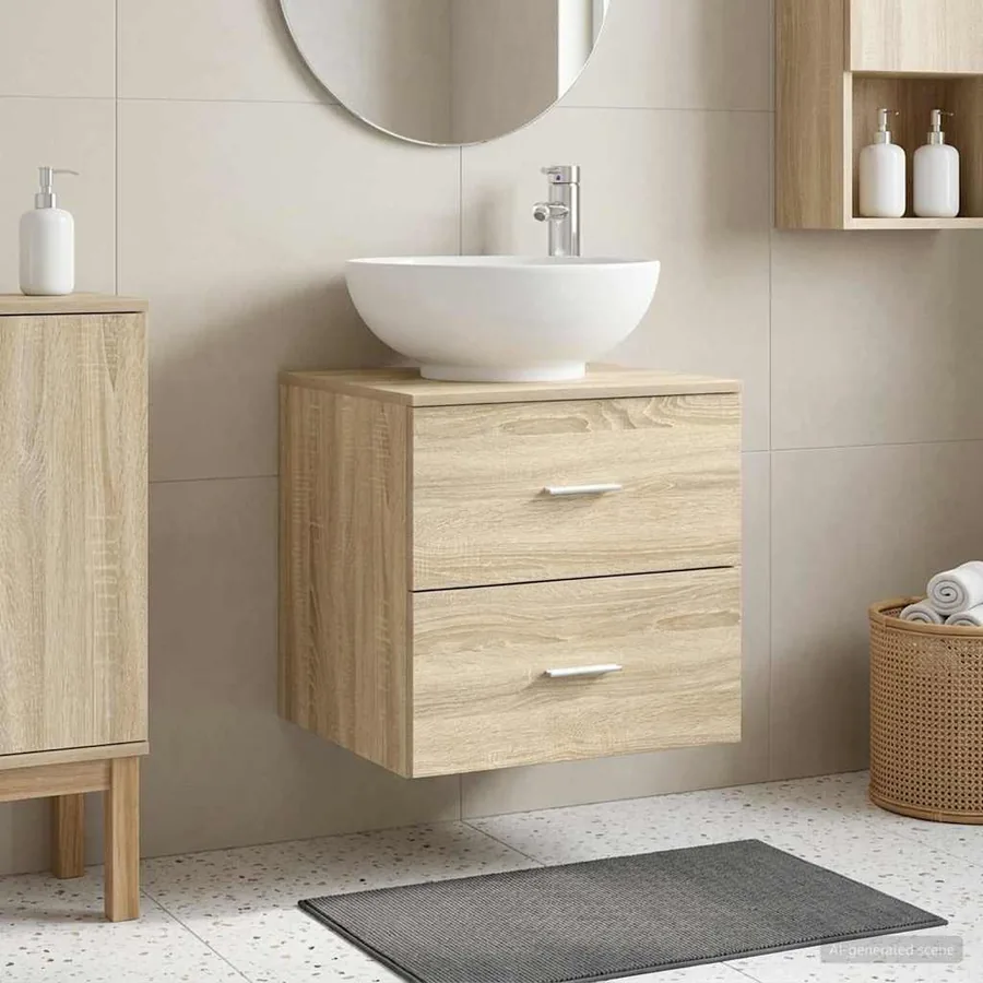 Vanité de lavabo mural Chêne Sonoma 49,5 x 44,5 x 66,5 cm