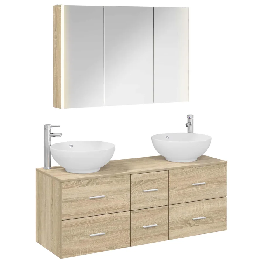 Ensemble de mobilier de salle de bain 4 pcs Chêne Sonoma - 2