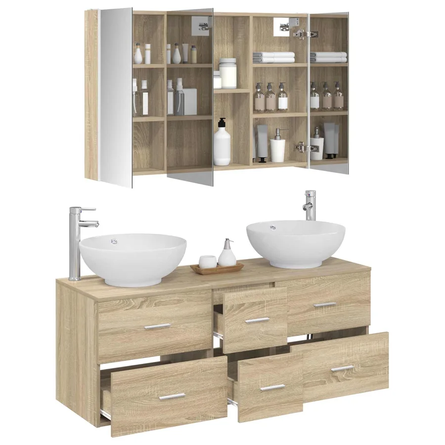 Ensemble de mobilier de salle de bain 4 pcs Chêne Sonoma - 3