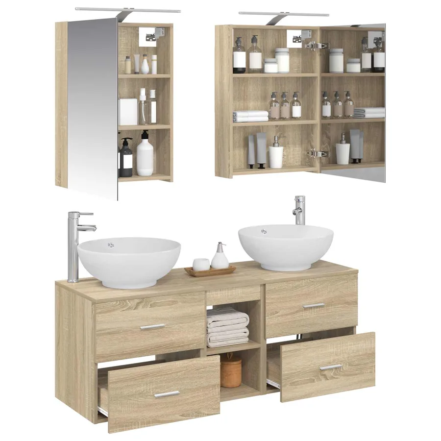 Ensemble de mobilier de salle de bain 5 pcs Chêne Sonoma - 3
