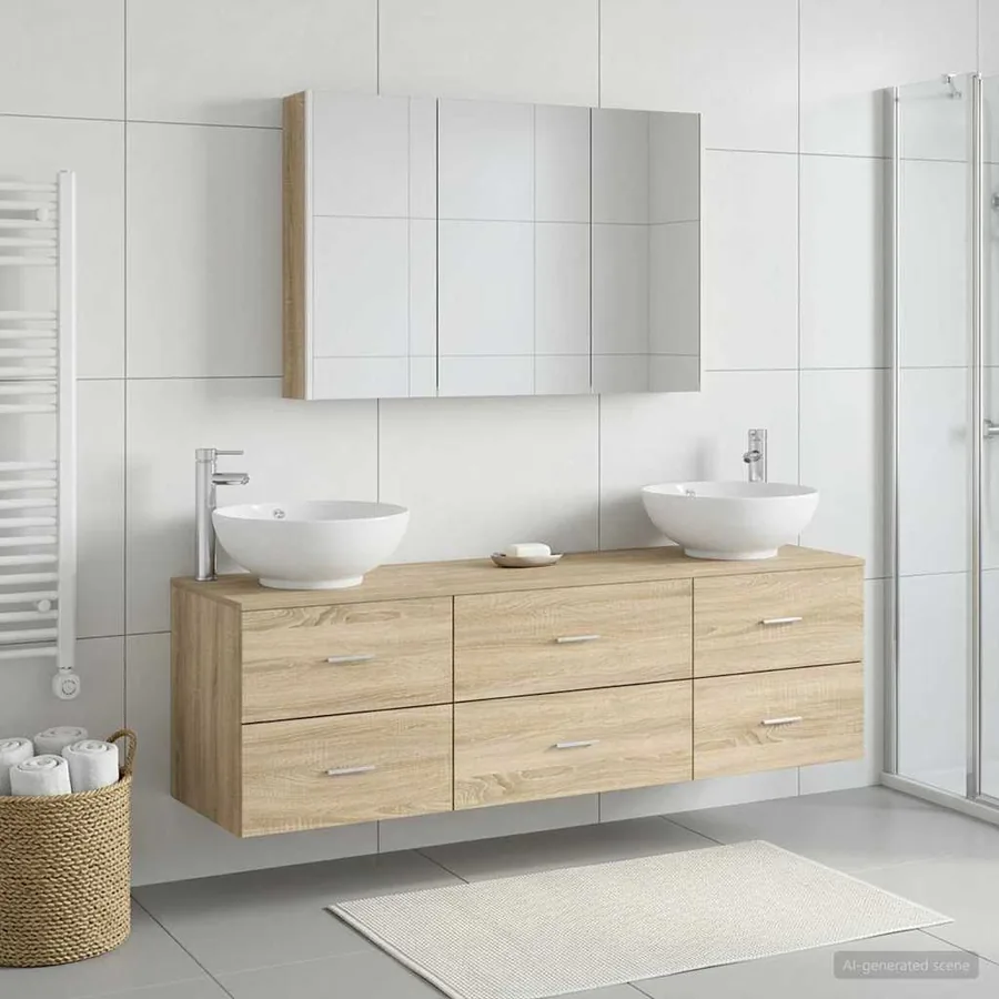 Ensemble de mobilier de salle de bain 4 pcs Chêne Sonoma