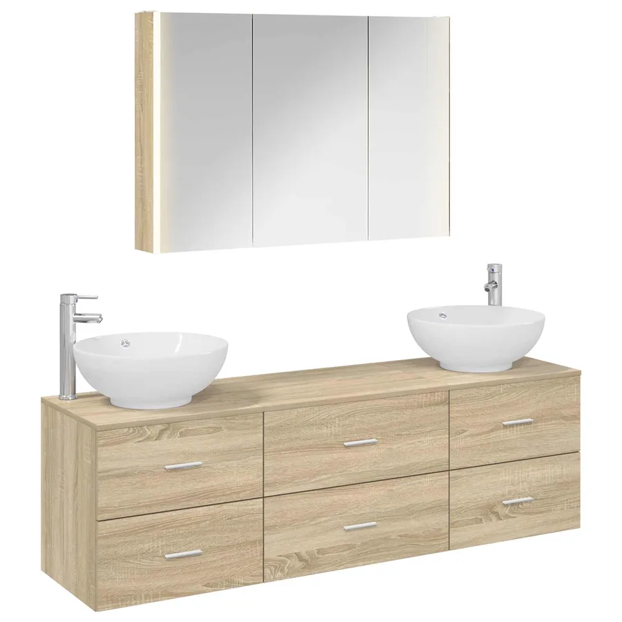 Ensemble de mobilier de salle de bain 4 pcs Chêne Sonoma - 2