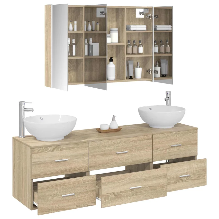 Ensemble de mobilier de salle de bain 4 pcs Chêne Sonoma - 3