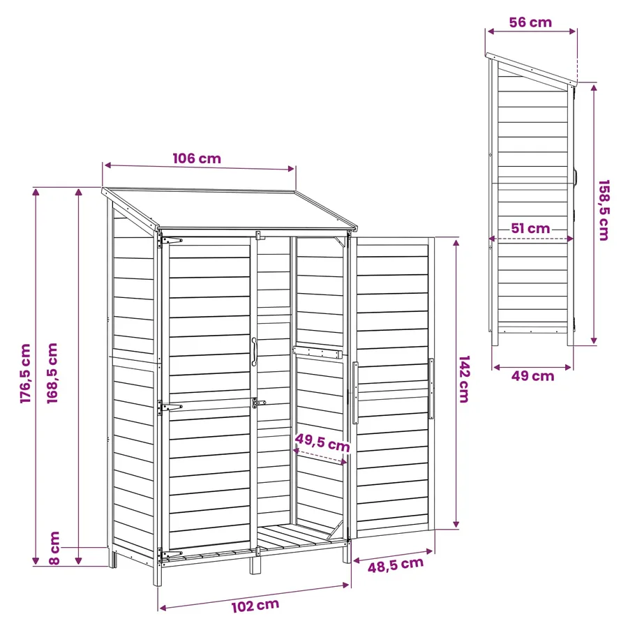 Abri de jardin Blanc 106,5 x 56 x 176 cm Bois de Sapin Massif - 11