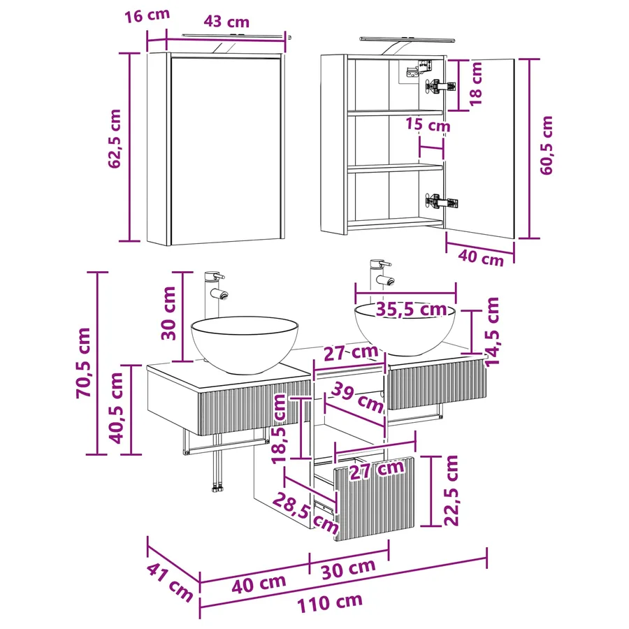 Ensemble d'armoire de salle de bain 5 pcs Chêne Sonoma - 14