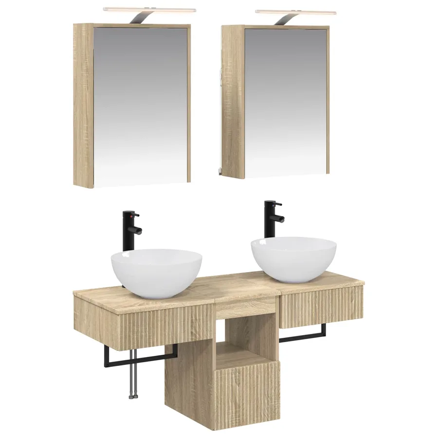 Ensemble d'armoire de salle de bain 5 pcs Chêne Sonoma - 2
