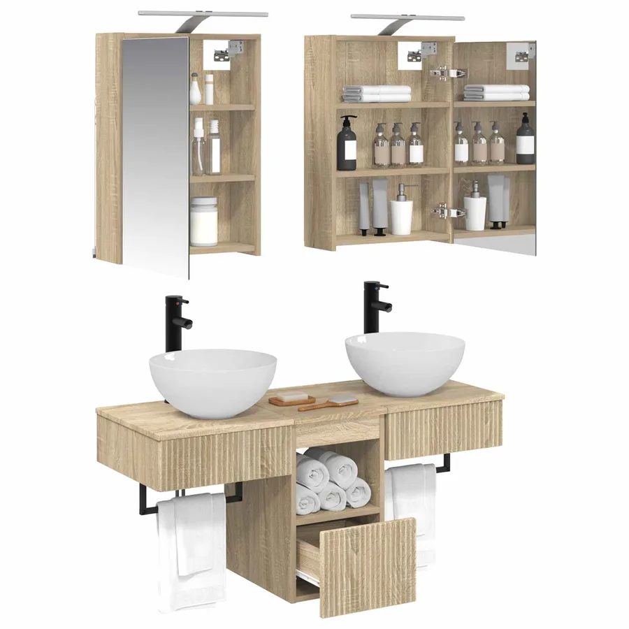 Ensemble d'armoire de salle de bain 5 pcs Chêne Sonoma - 3