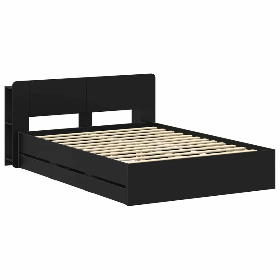 Cadre de lit avec rangement Noir 150 x 200 cm Bois d'ingénierie - 3