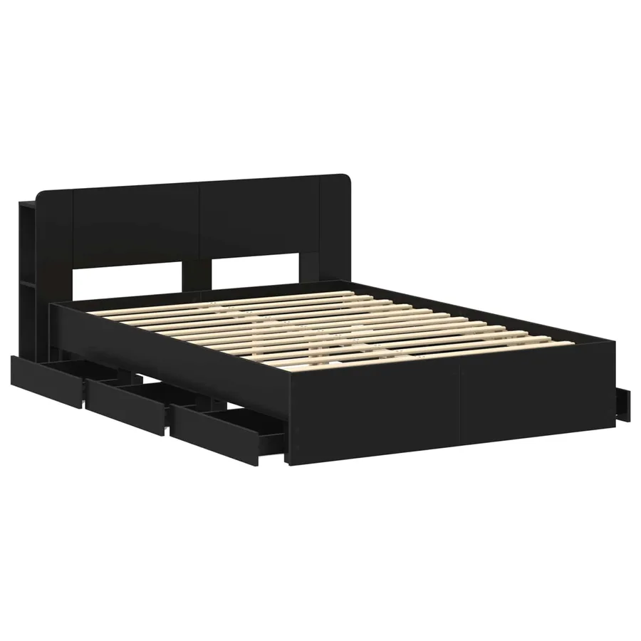 Cadre de lit avec rangement Noir 150 x 200 cm Bois d'ingénierie - 4