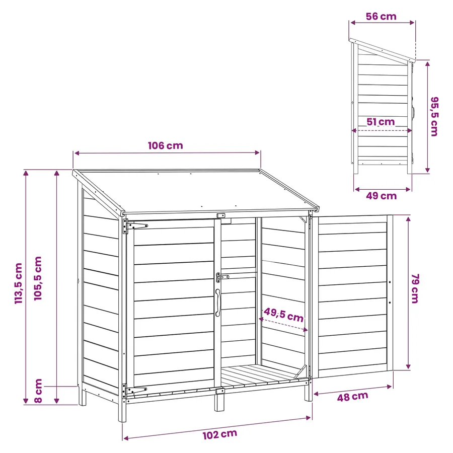 Abri de jardin Gris 106,5 x 56 x 113,5 cm Bois de Sapin Massif - 11