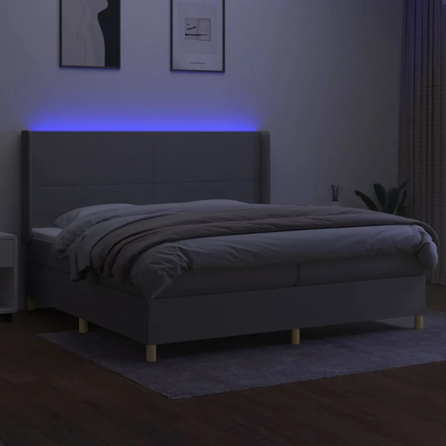 Sommier à lattes de lit matelas LED Gris clair 200x200 cm Tissu - 3