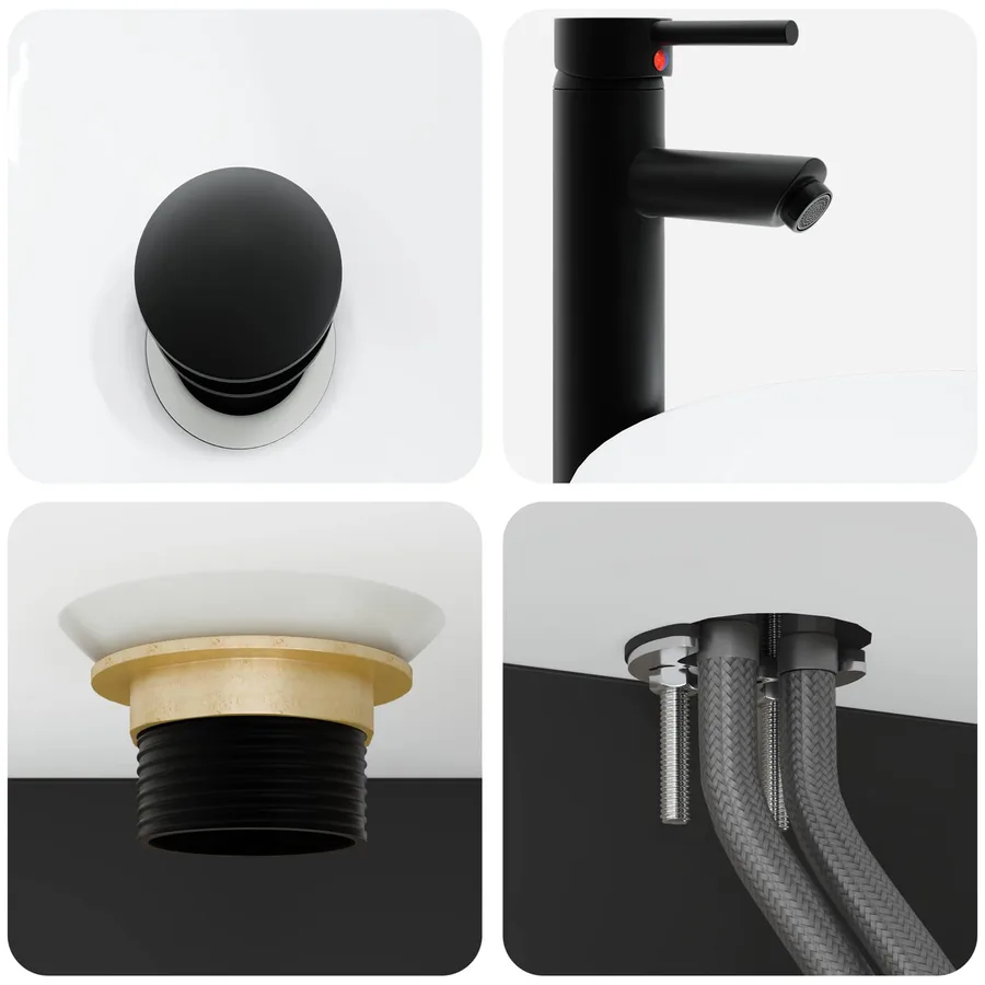 Basin de lavage mural Noir 40 x 41 x 40,5 cm Bois d'ingénierie - 7