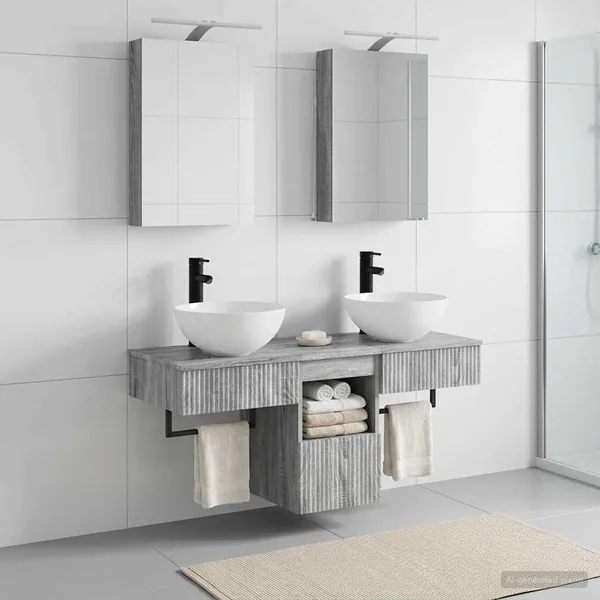 Ensemble d'armoire de salle de bain 5 pcs Sonoma gris