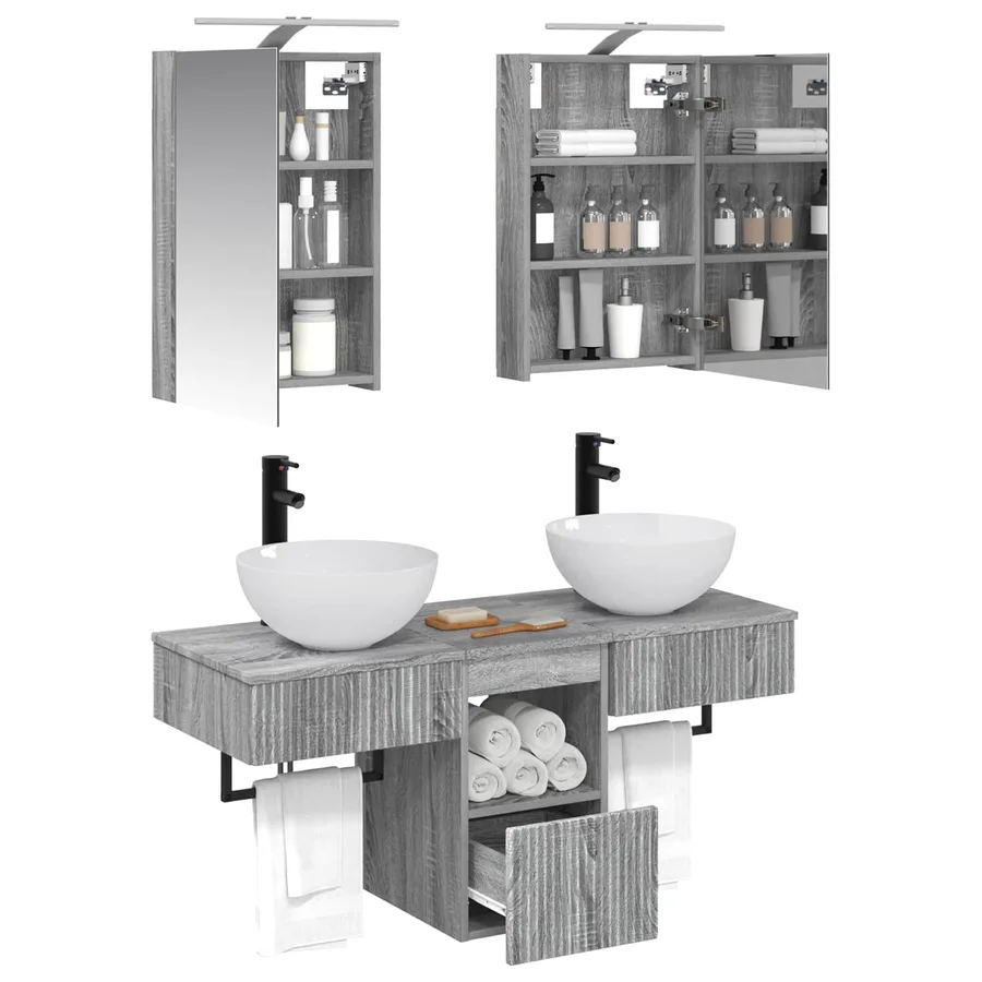 Ensemble d'armoire de salle de bain 5 pcs Sonoma gris - 3