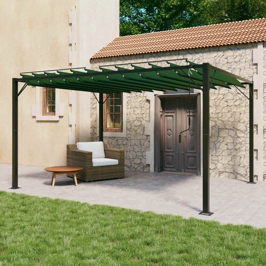 Gazebo avec toiture louvée 3 x 4 x 2,14 m Vert