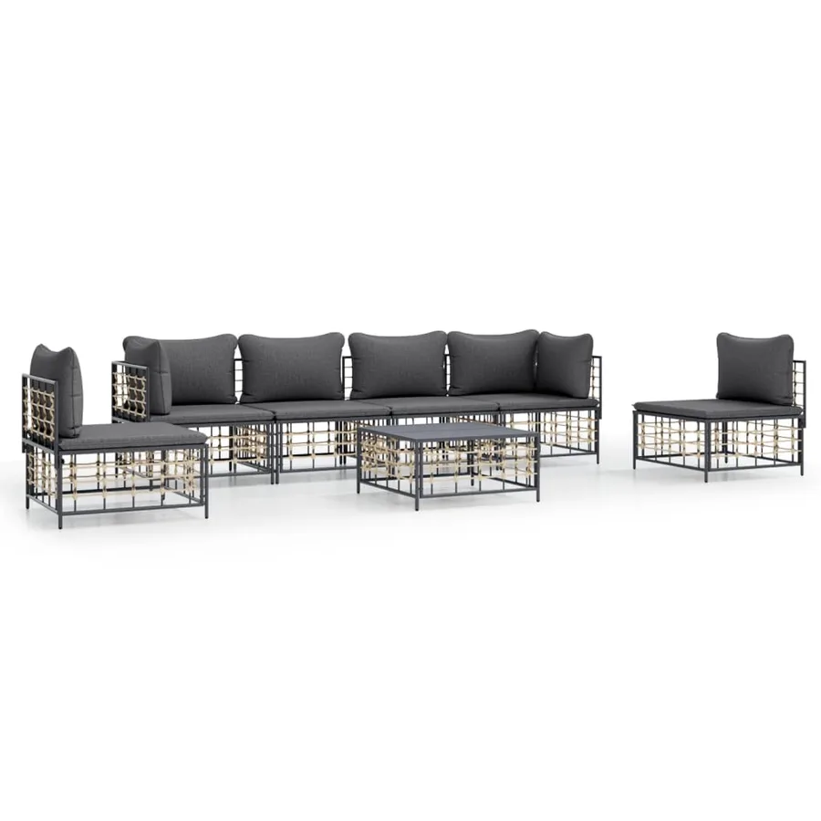 Salon de jardin 7 pcs avec coussins anthracite résine tressée - 2
