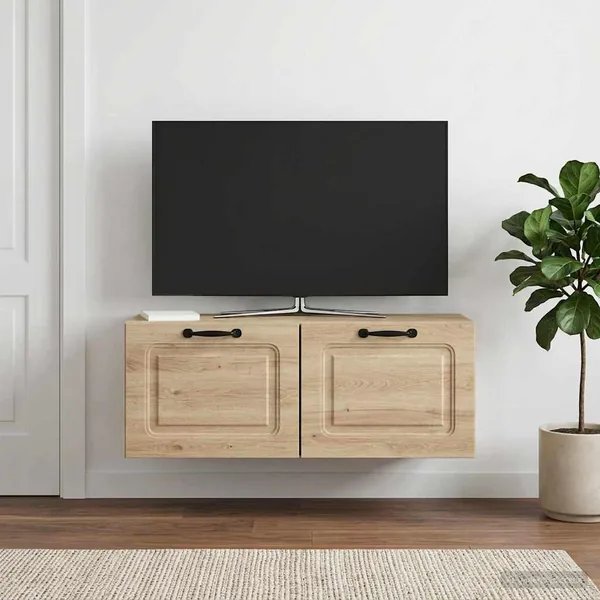 Meuble TV mural Gris béton 78,5 x 31 x 30 cm Bois d'ingénierie