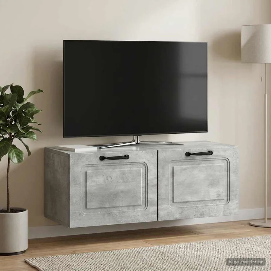 Meuble TV mural Gris béton 78,5 x 31 x 30 cm Bois d'ingénierie - 4