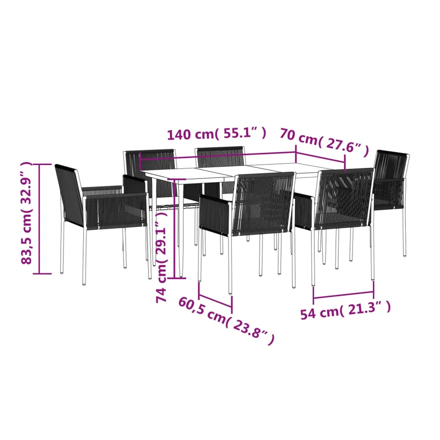 Ensemble à manger de jardin coussins 7 pcs noir rotin et acier - 10