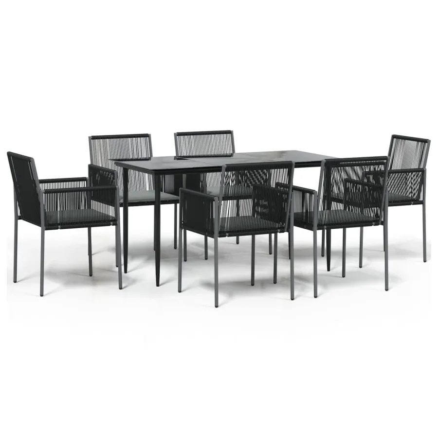 Ensemble à manger de jardin coussins 7 pcs noir rotin et acier - 2