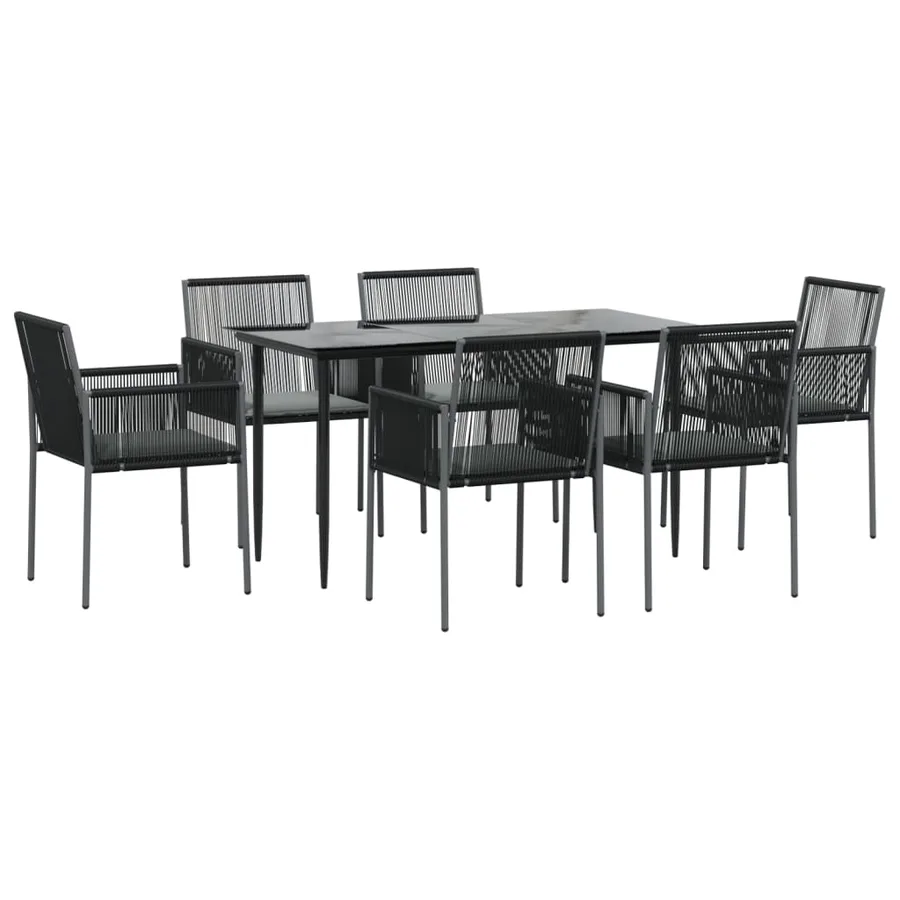 Ensemble à manger de jardin coussins 7 pcs noir rotin et acier - 3