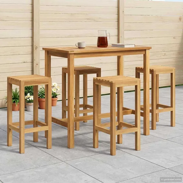 Ensemble de bar extérieur 5 pcs Non traité Bois de teck massif