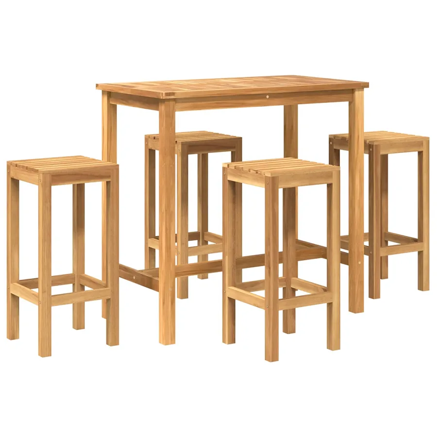 Ensemble de bar extérieur 5 pcs Non traité Bois de teck massif - 2