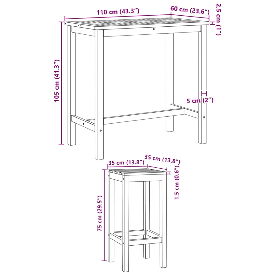 Ensemble de bar extérieur 5 pcs Non traité Bois de teck massif - 8