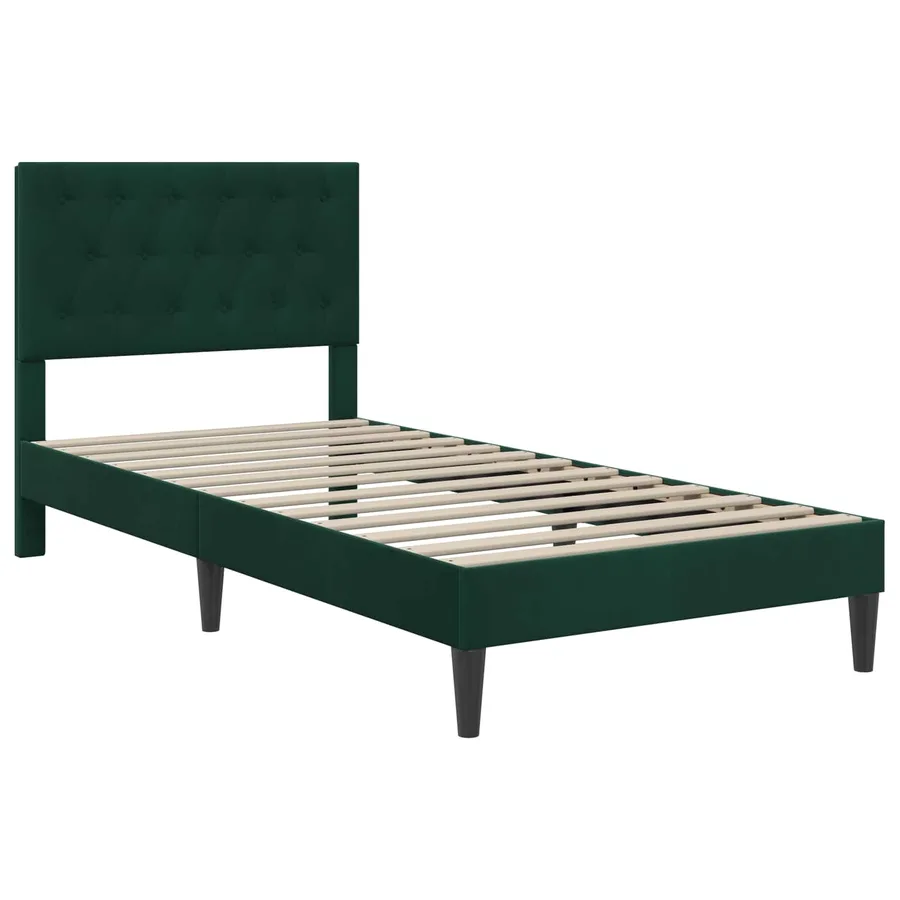 Cadre de lit avec matelas Vert foncé 90 x 190 cm Velours - 4