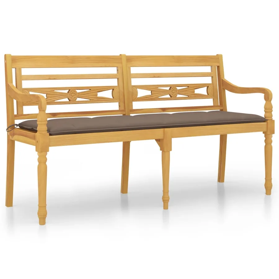Banc Batavia avec coussin taupe 150 cm Bois de teck massif - 2