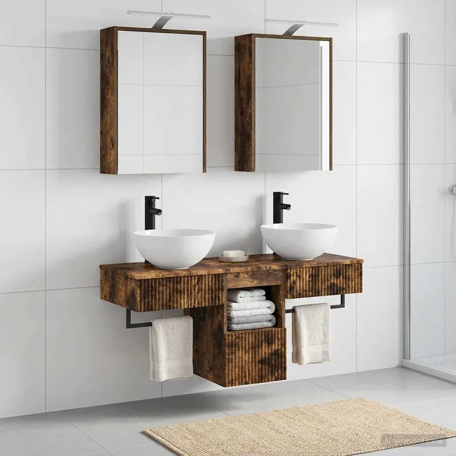 Ensemble d'armoire de salle de bain 5 pcs Chêne fumé