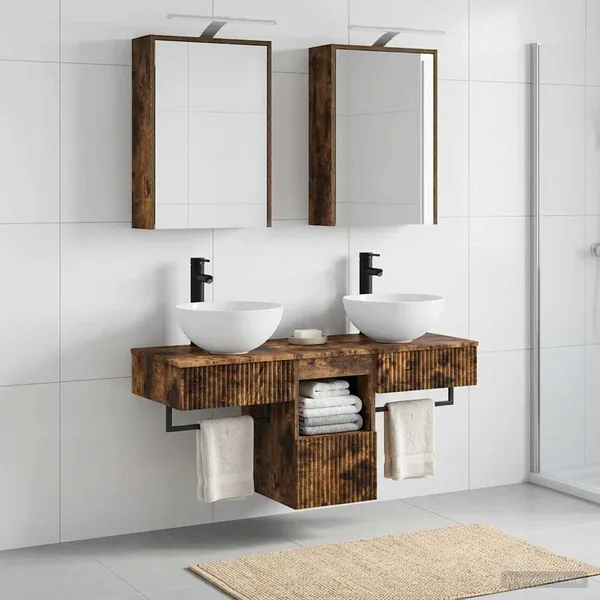 Ensemble d'armoire de salle de bain 5 pcs Chêne fumé