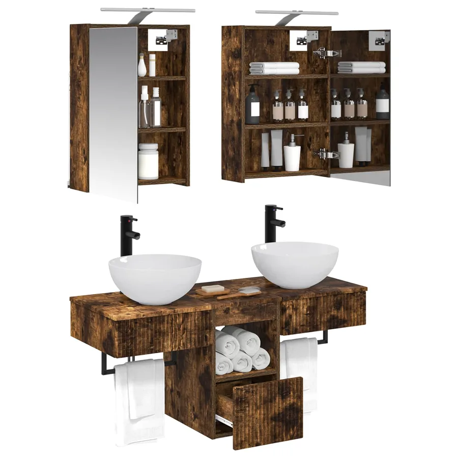Ensemble d'armoire de salle de bain 5 pcs Chêne fumé - 3