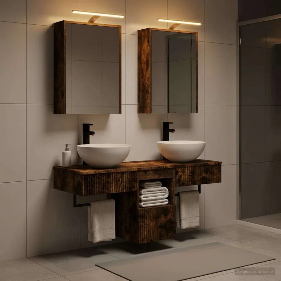 Ensemble d'armoire de salle de bain 5 pcs Chêne fumé - 4