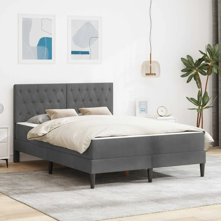 Cadre de lit avec matelas Gris foncé 140 x 200 cm Velours
