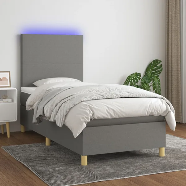 Sommier à lattes de lit et matelas et LED Gris foncé 100x200 cm