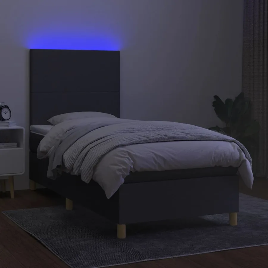 Sommier à lattes de lit et matelas et LED Gris foncé 100x200 cm - 4